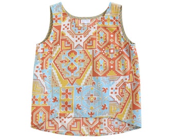 SALE - 75% off - Upcycled Women's Southwest Tank - Rust/Aqua - Sizes 2-8