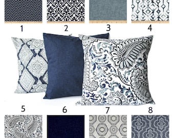 Indigo Blue Navy Gray White Pillow, Throw Pillow, Pillow, Home decor, Decorative Pillow, Accent Pillow, Navy pillow, Home decor