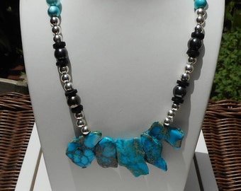 Bib Style Beaded Necklace, Adjustable Necklace, Picture Jasper Necklace, Blue Necklace, Gift for Her, Chunky Necklace, Statement Piece
