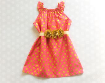 Raspberry Pink and Gold Polka Dot Dress - Baby Girl Dress - Girls Dresses - Easter Dress - Baby Girl Easter Dress - Easter Dress for Girls