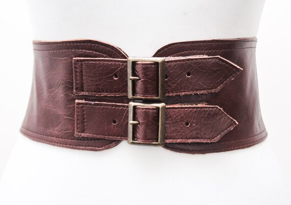 Ox Blood Brown Corset Leather Two Gold Buckle Belt brown