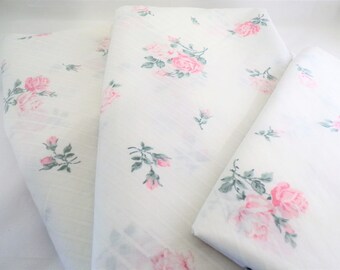 Twin Sheet Set - Vintage Pink Roses Twin Sheet Set - Cottage Chic Pink Roses Sheet Set - Shabby Chic Pink Rose Sheet Set