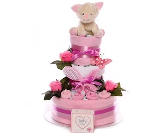 Large Nappy Cake Baby Girl, pink nappy cake, nappy cake gift baby girl, baby girl nappy cake, baby shower nappy cake, maternity nappy cake