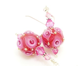 Pink Earrings, Lampwork Earrings, Glass Earrings, Glass Bead Earrings, Unique Earrings, Unusual Earrings, Cute Earrings, Glass Bead Jewelry
