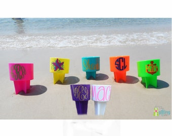 Monogrammed Beach Spiker, Personalized Beach Cup, Sand Spike, Beach Cup Holder, Drink Holder, Sand Spiker, Neon Spiker, Plastic Sand Spike