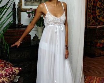 White Lace and Nylon Nightgown Camille Innocence Nightgown Bridal Lingerie Wedding Sleepwear Lingerie