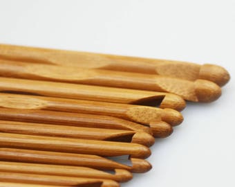 Set of 12 Carbonized Bamboo Crochet Hooks - 6 in
