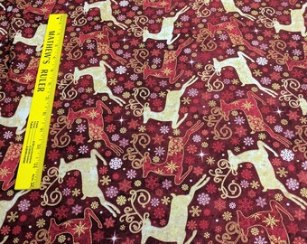 Reindeer Prance-Red Reindeer Cotton Fabric Designed by Deborah Edwards for Northcott Studios