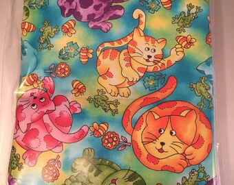 2 1/2 yards colorful kitty cat fabric