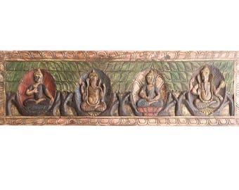 Grounding Antique Vintage Buddha Ganesha Headboard Mediation Wall Sculpture, Home interior Decor FREE SHIP