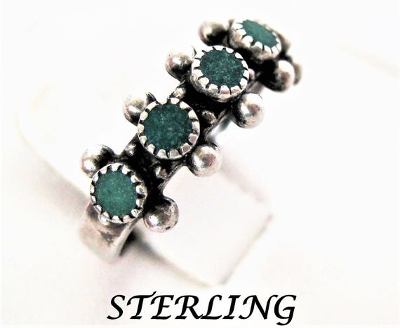 Sterling Silver Ring, Native American Turquoise, Size 6 Multistone Ring