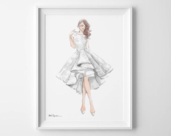 Custom Wedding Gown Illustration, Bridal Gown Illustration, Gown Portrait, Bride Gown Drawing, Wedding Dress Illustration