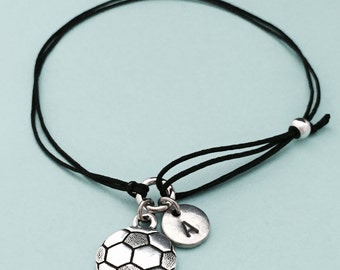 Soccer ball cord bracelet, soccer ball charm bracelet, adjustable bracelet, charm bracelet, personalized bracelet, initial, monogram