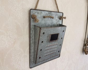 galvanized metal wall basket mail basket distressed metal magazine rack steampunk storage container - Wall Magazine Rack galvanized metal wall basket mail basket distressed metal magazine rack steampunk storage container - Wall Magazine Rack