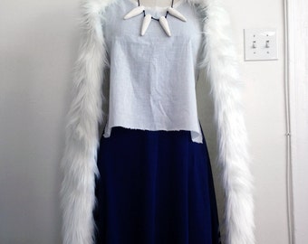 Princess Mononoke San Wolf Faux Fur Pelt Cape Only Cosplay White fur Costume Custom Made Handmade