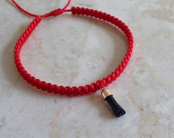 Adult Red String Bracelet, Azabache figa hand 14K yellow Gold ,good luck charm.
