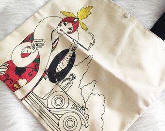 Canvas Tote - Vintage 1920s Flapper Shopping bag with black handles feldco 1979