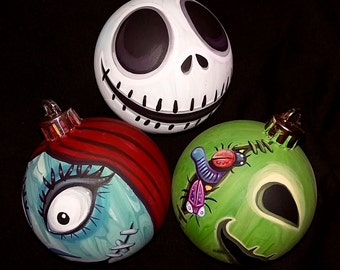 Nightmare Before Christmas Inspired Jack Sally Oogie Hand-painted Shatterproof Ornaments