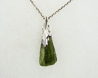 Moldavite / Sterling Silver Pendant : " The Leaf "