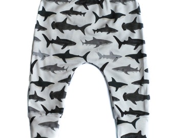 Organic Shark Leggings-Slim Harem Leggings-Baby Boy Leggings-Shark Baby-Hipster Baby-Ocean Baby