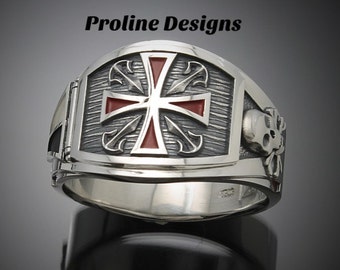 Knights Templar Masonic Ring for Men in Sterling Silver
