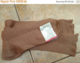 Ladies long socks labeled, cotton, brown, never used, thick, crimped