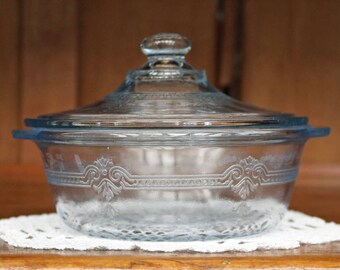 Fire King Philbe Sapphire Blue Casserole/Baker with Knob Handle Lid/Cover--1 pint--5-5/8"--1940-50s--Azurite--Bakeware--Anchor Hocking