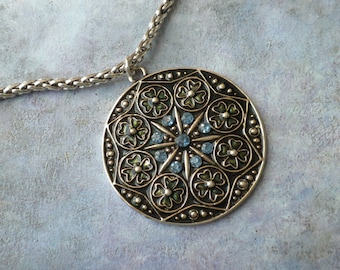 VINTAGE INSPIRED round pendant w/rhinestone accents