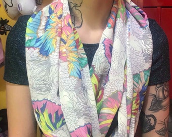 Butterfly scarf, sheer scarf, pretty infinity scarf, alternative mum, butterflies cowl, cream fabric, alternative, unique, gift for her
