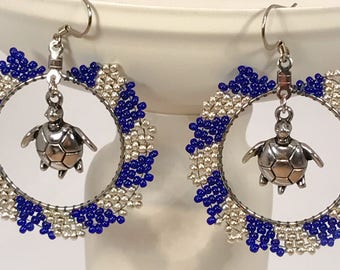 Seed Bead Turtle Hoop Earrings