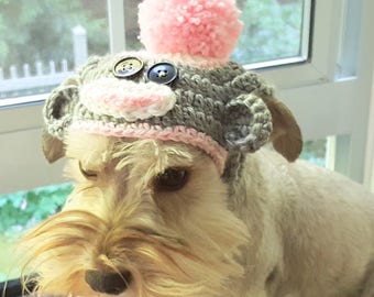 Sock Monkey Hat, crochet Dog Hat, Dog Costume, Dog Hat, Puppy Hat, Dog Clothes, Pet Hat, Pet Costume, Dog Halloween, Sock Monkey Dog Hat,