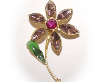 Lavender Flower Brooch, Gold Tone Vintage 1970's