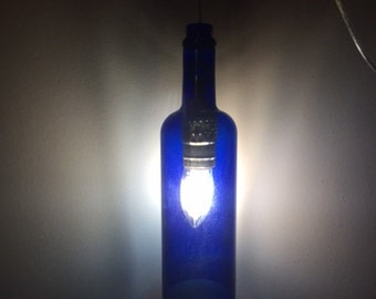 Recycled vodka bottle pendant light- blue