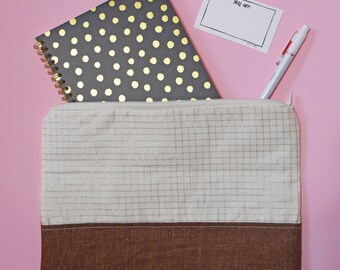 Two Toned Folding Zipper Pouch, Cream and Gold Clutch Bag, Fold Over Bag