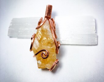 Citrine in copper wire wrapped pendant