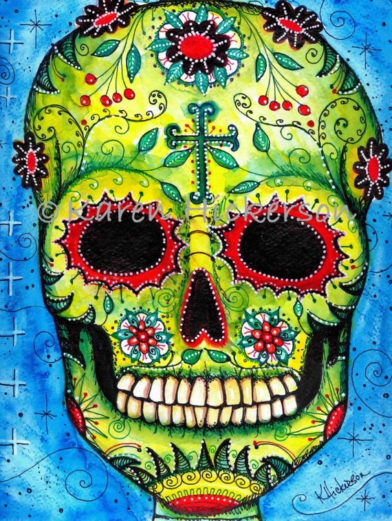 Dia de los Muertos FOLK ART PRINT Sugar Skull Day of the