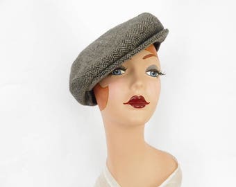Vintage newsboy hat, vintage 1960s, herringbone tilt, boyfriend cap