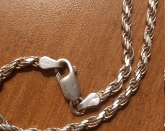 Vintage Italian Sterling Silver Rope Necklace Chain