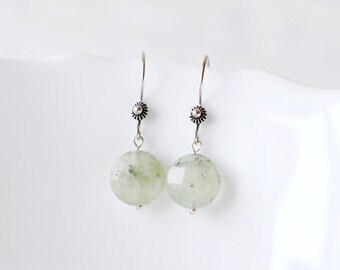 Light green round prehnite earrings green earrings green jewelry gemstone earrings gemstone jewelry silver earrings summer earrings holiday