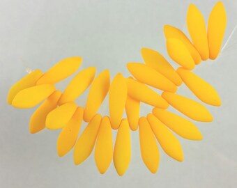 Neon Yellow Czech glass daggers, 5 x 16mm Opaque Matte Neon, Czech Glass Daggers