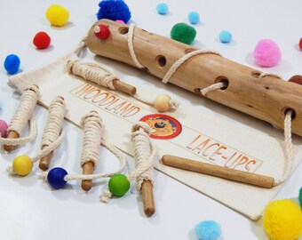 Wooden Lacing Toy Logs, natural toy, tree branch toy, wooden lacing toy, eco toy, reggio toy, toddler toy, natural toy, eco friendly toy,