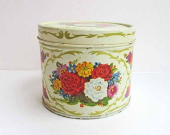 Vintage 1950's Golden Corsage Body Powder Advertising Tin with Floral Design, Lander Co, Fifth Ave., Bath Decor, Vintage Tin Container