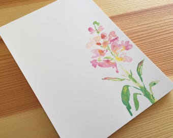 Stock Floral Notepad Stationery - Watercolor Flower Notepad - Floral Garden Notepad - Pink Flower Notepad - 40 Sheet Handmade Notepad