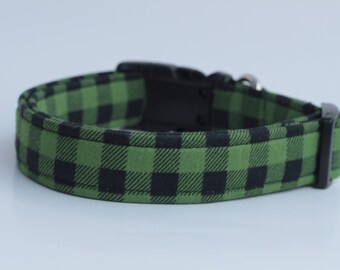 Green Buffalo Check Plaid Dog Collar