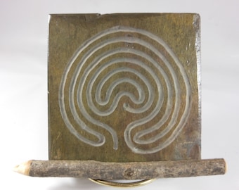 LABYRINTH STONE: Carved Troy Pathway (Single Path) - Finger Maze Meditation Tile - Hand Carved Slate Stone Stone - 7 Circuit Cretan
