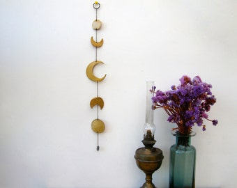 Moon Wall Hanging, Ceramic Lunar Phase Moon Wall Charm, Gold Home Decor