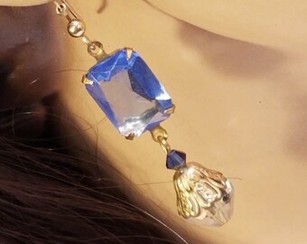 Blue Earrings ~ Sapphire Crystal ~ Art Deco Earrings ~ Vintage Jewelry ~ Dangle Earrings ~ Assemblage Earrings ~ Downton Abbey ~ FREE SHIP
