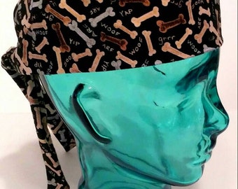 Doggie bones scrub cap/ Biker cap/ surgical scrub cap/ veterinarian scrub cap / chemo caps