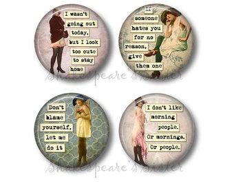 Sarcastic Women - Fridge Magnets - Morning Humor - Funny Magnets - 1.5 Inch Magnets - 4 Magnets - Kitchen Magnets