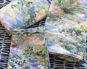 Vintage Springmaid Camille Monet's Garden Pastel Floral Twin Flat and Fitted Sheet Set & One Standard Pillowcase- twin flat sheet, Monet